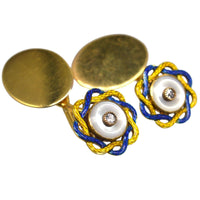 Edwardian Mother of Pearl, Diamond and Yellow and Blue Enamel Cufflinks | Parkin and Gerrish (UK)
