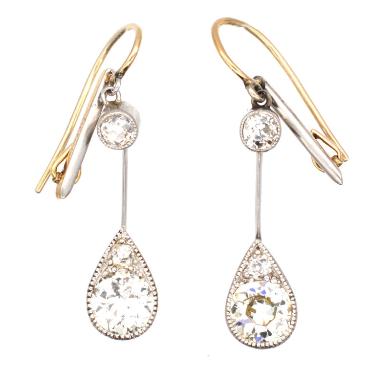 Boucles d'oreilles pendantes édouardiennes en platine et or 18 carats, diamants