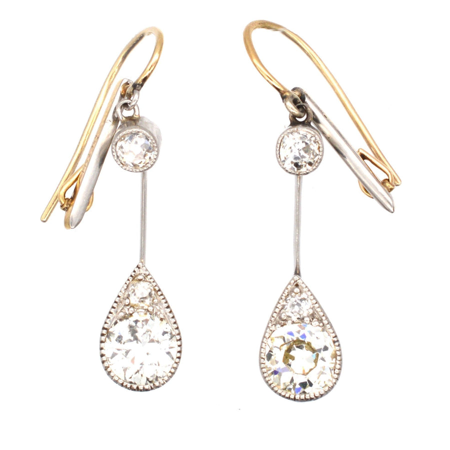 Edwardian Platinum & 18ct Gold, Diamond Drop Earrings