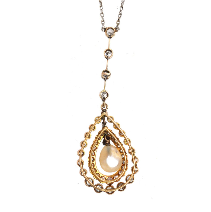 Edwardian Platinum & 18ct Gold Diamond & Natural Pearl Pendant on Chain | Parkin and Gerrish | Antique & Vintage Jewellery