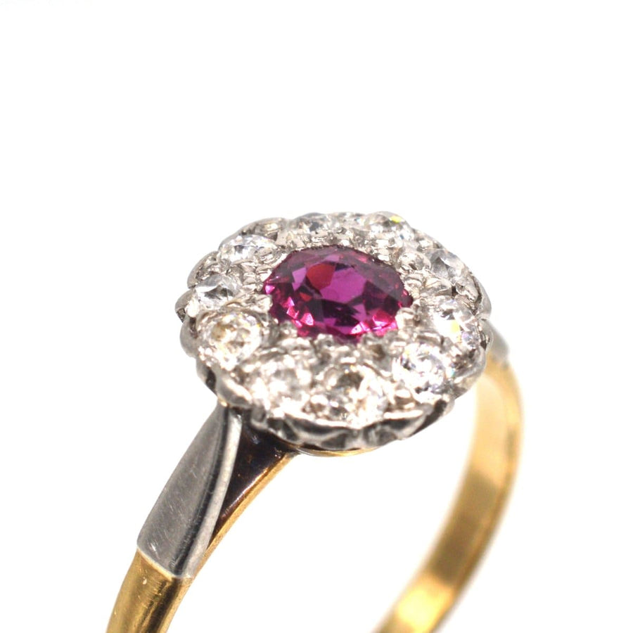 Edwardian Platinum & 18ct Gold Ruby and Diamond Cluster Ring | Parkin and Gerrish | Antique & Vintage Jewellery