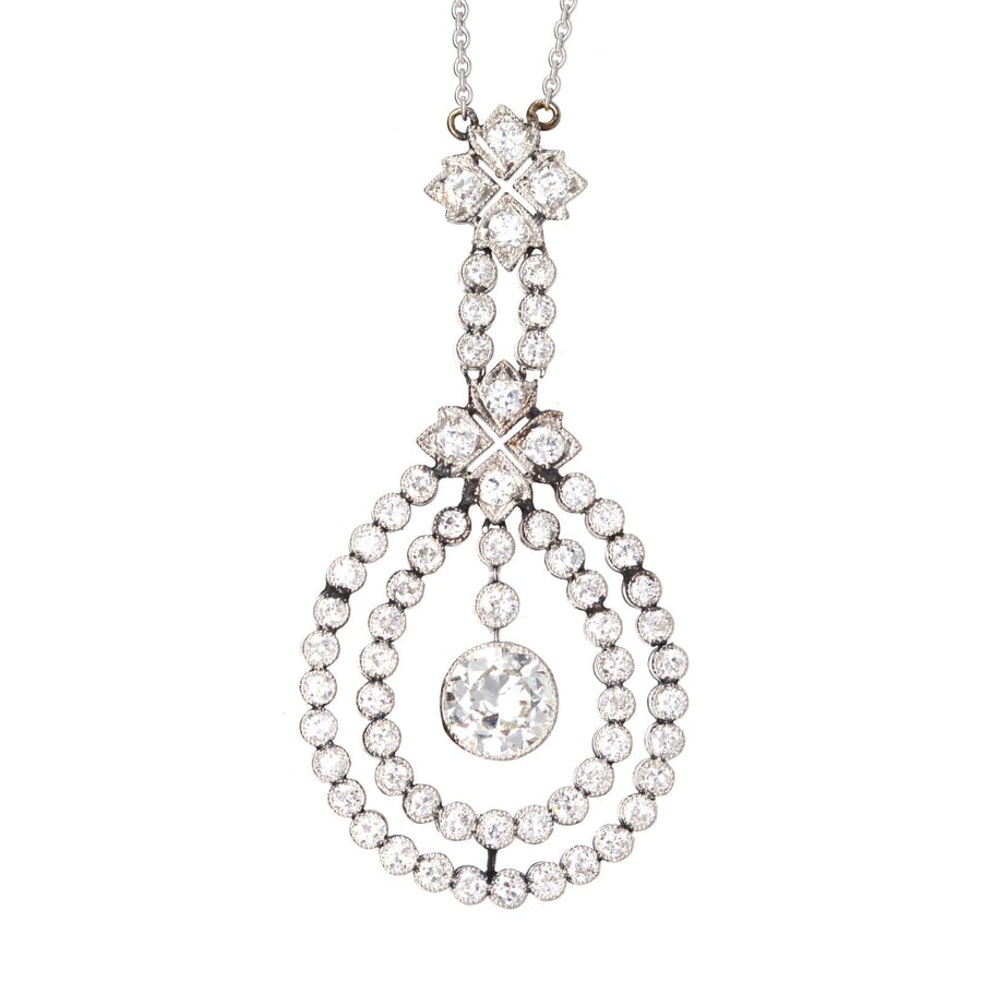 Edwardian Platinum & 4 Carat Diamond Pendant on 18ct White Gold Chain | Parkin and Gerrish | Antique & Vintage Jewellery