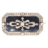 Edwardian Platinum and 15ct Gold, Onyx and Diamond Plaque Brooch | Parkin and Gerrish (UK)