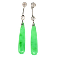 Edwardian Platinum, Certified Natural Jade and Diamond Earrings | Parkin and Gerrish (UK)