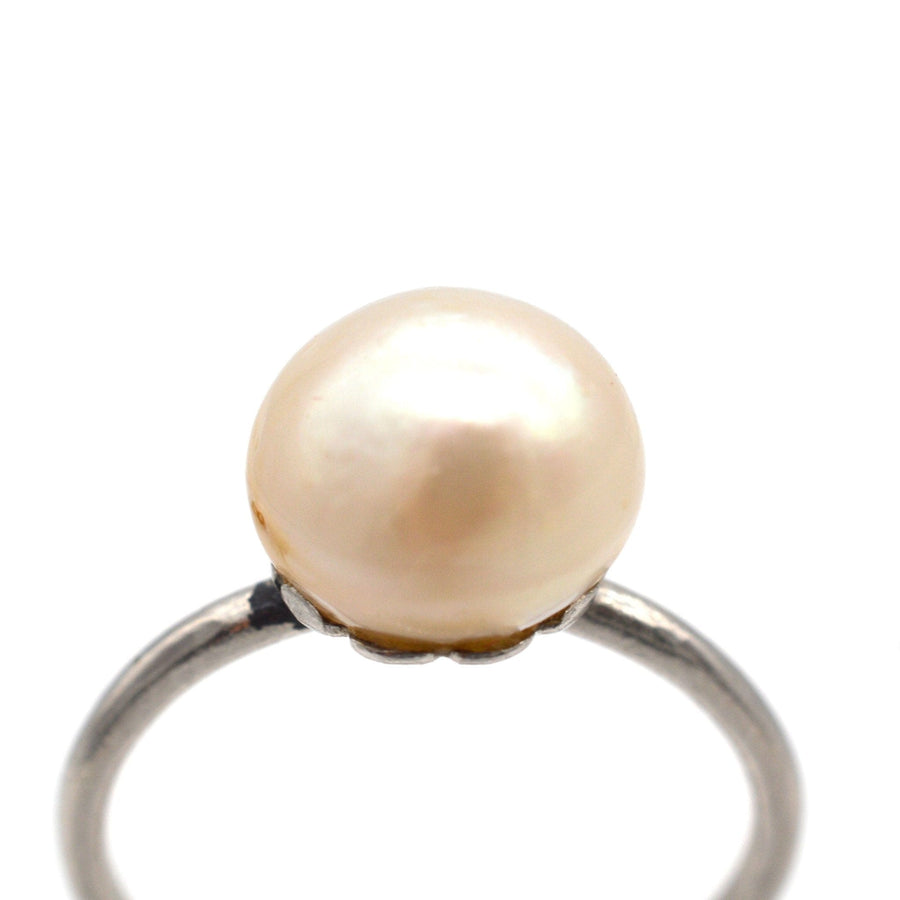 Edwardian Platinum, Natural Pearl Solitaire Ring | Parkin and Gerrish | Antique & Vintage Jewellery