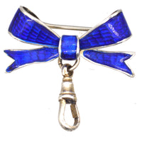 Edwardian Royal Blue Guilloché Enamel and Silver Bow Brooch with Dog Clip | Parkin and Gerrish (UK)