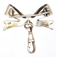 Edwardian Royal Blue Guilloché Enamel and Silver Bow Brooch with Dog Clip | Parkin and Gerrish (UK)