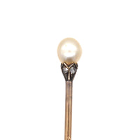 Edwardian Silver & 15ct Gold, Rose Diamond and Natural Pearl Tie Pin | Parkin and Gerrish (UK)