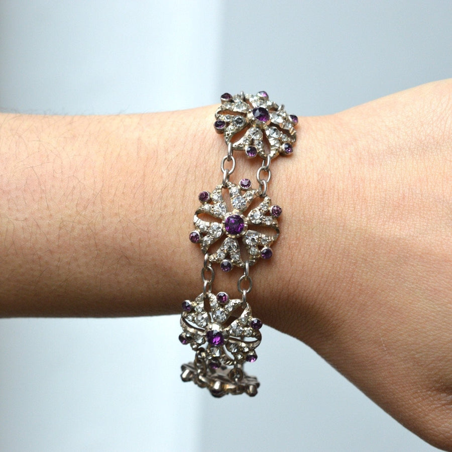Edwardian White & Purple Paste Floral Cluster Bracelet | Parkin and Gerrish | Antique & Vintage Jewellery