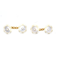 French 18ct Gold, Enamel, Pearl and Mother of Pearl Cufflinks | Parkin and Gerrish (UK)