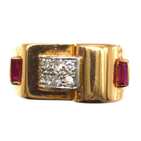 French 1940s Retro 18ct Gold & Platinum Diamond and Ruby Buckle Ring | Parkin and Gerrish (UK)