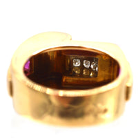 French 1940s Retro 18ct Gold & Platinum Diamond and Ruby Buckle Ring | Parkin and Gerrish (UK)