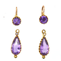 French 19th Century 18ct Gold, Amethyst & Natural Split Pearl Night & Day Earrings | Parkin and Gerrish (UK)