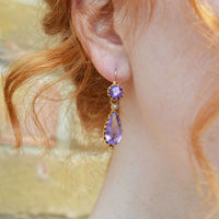 French 19th Century 18ct Gold, Amethyst & Natural Split Pearl Night & Day Earrings | Parkin and Gerrish (UK)