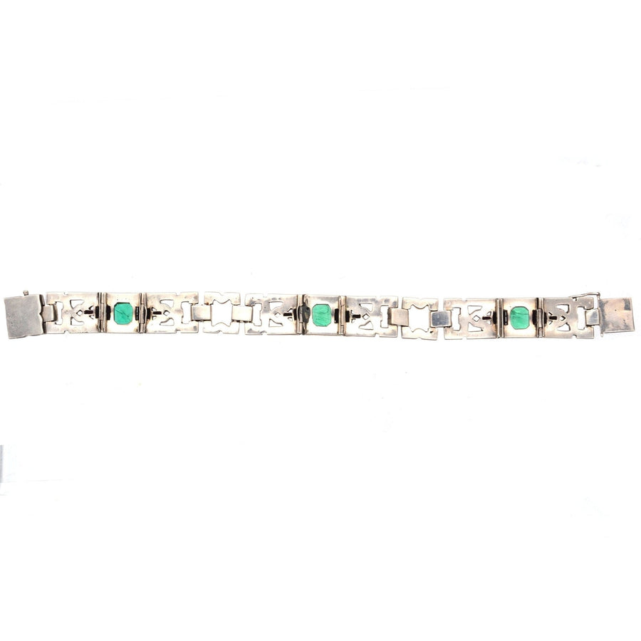 French Art Deco Emerald, Diamand and Onyx Paste Bracelet | Parkin and Gerrish | Antique & Vintage Jewellery