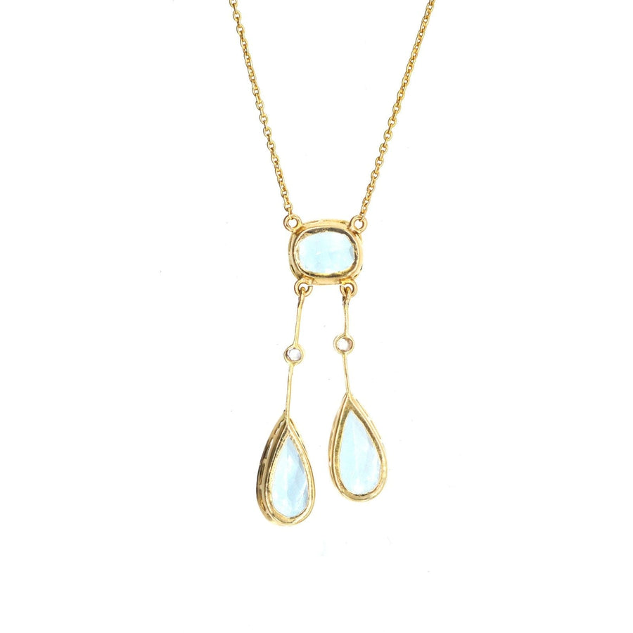 French Belle Epoque 18ct Gold, Aquamarine Double Drop Negligee Lavalliere Pendant Necklace | Parkin and Gerrish | Antique & Vintage Jewellery