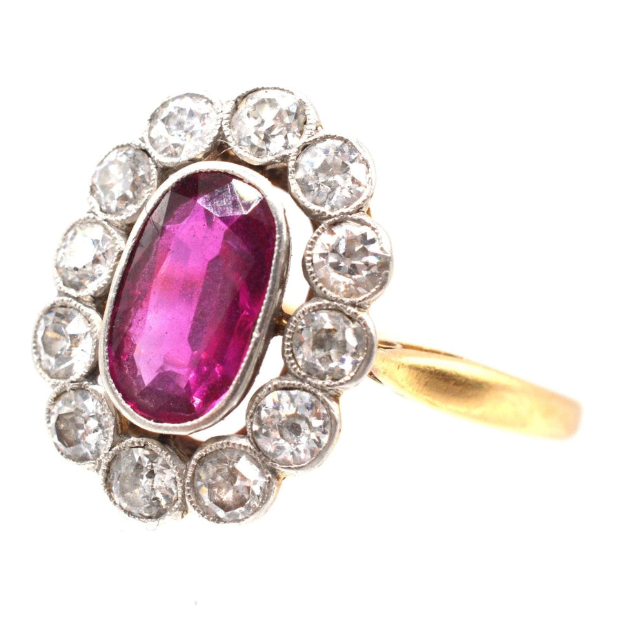 French Belle Epoque 18ct Gold & Platinum, Natural Unheated Burma Ruby and Diamond Cluster Ring | Parkin and Gerrish | Antique & Vintage Jewellery