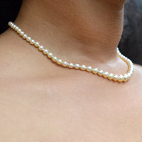 French Belle Epoque 18ct White Gold Cultured Pearl Single Strand Necklace with Diamond Clasp | Parkin and Gerrish (UK)