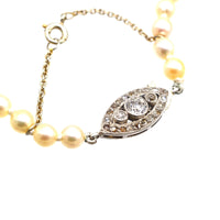 French Belle Epoque 18ct White Gold Cultured Pearl Single Strand Necklace with Diamond Clasp | Parkin and Gerrish (UK)