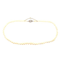 French Belle Epoque 18ct White Gold Cultured Pearl Single Strand Necklace with Diamond Clasp | Parkin and Gerrish (UK)