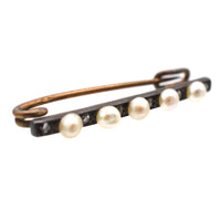 French Late 19th Century 18ct Gold and Silver Rose Cut Diamond & Natural Pearl Bar Brooch | Parkin and Gerrish (UK)