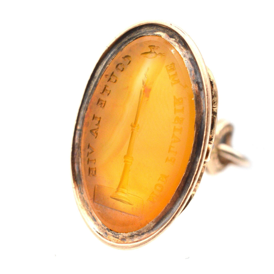 Georgian 9ct Gold Carnelian Seal with Intaglio of a Moth and Flame (Candle) | Parkin and Gerrish | Antique & Vintage Jewellery