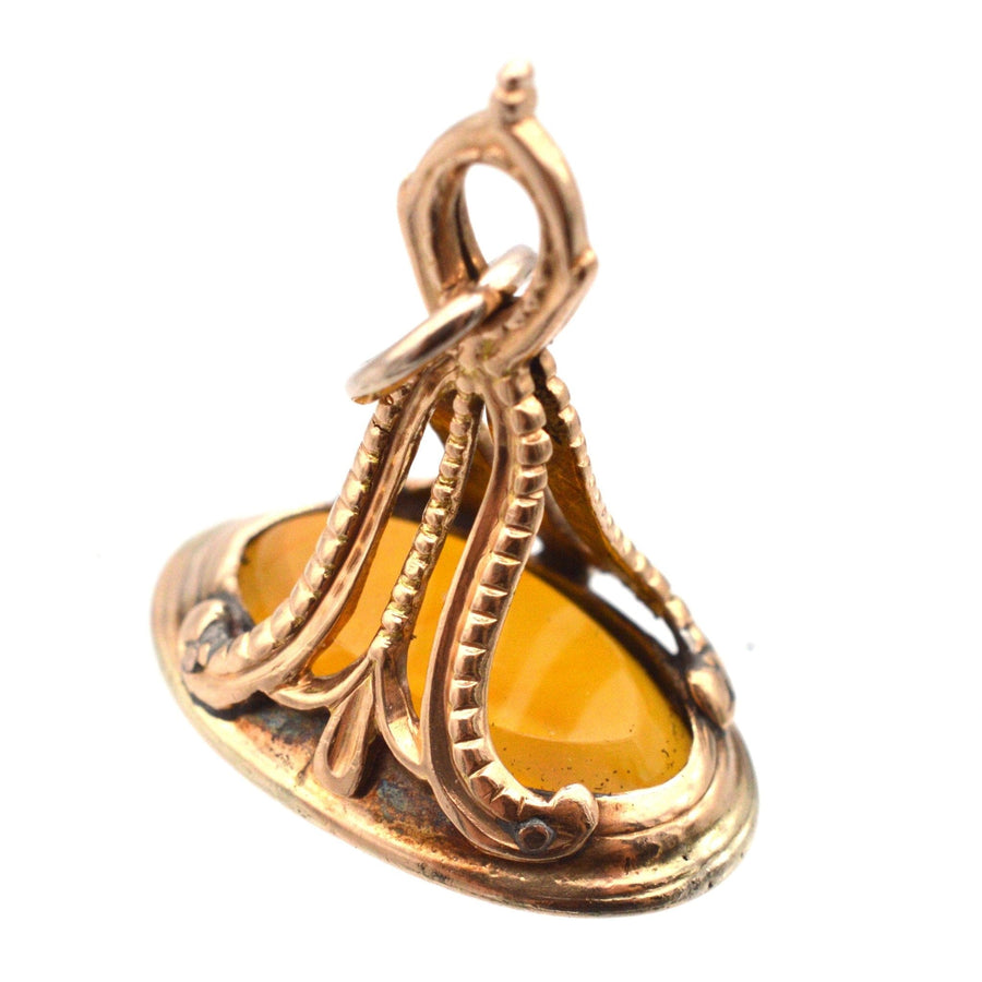 Georgian 9ct Gold Carnelian Seal with Intaglio of a Moth and Flame (Candle) | Parkin and Gerrish | Antique & Vintage Jewellery