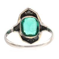 German Art Deco Silver Green 'Emerald' Paste, 'White 'Diamond' Paste & Black Enamel 'Onyx' Cocktail Ring | Parkin and Gerrish (UK)