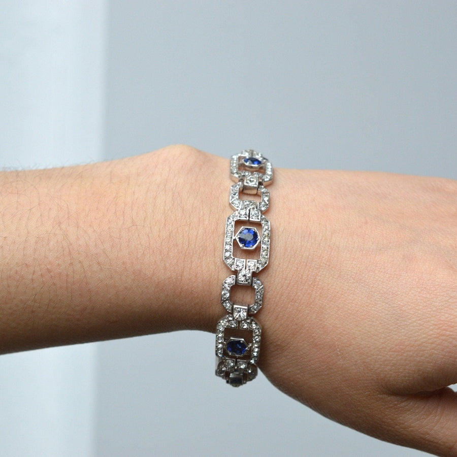 German Knoll & Pregizer Art Deco Silver Blue "Sapphire" and White Paste Bracelet | Parkin and Gerrish | Antique & Vintage Jewellery