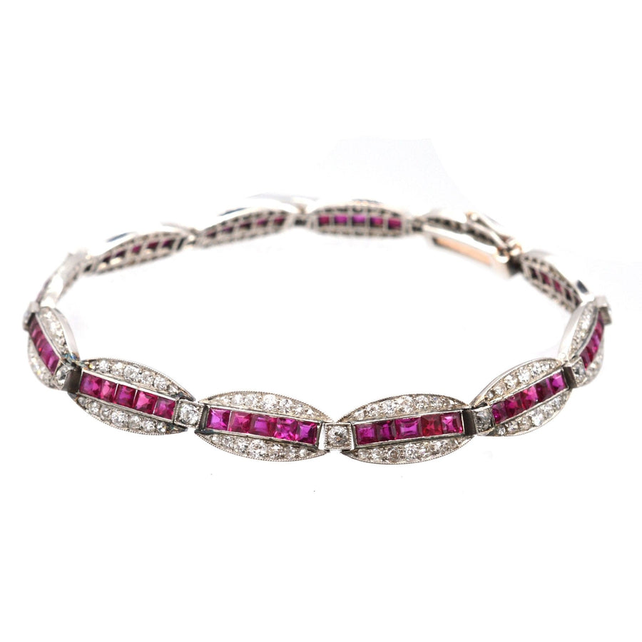 Imperial Russian 1910s 18ct Gold and Platinum, Burma Ruby and Old European Cut Diamond Bracelet | Parkin and Gerrish | Antique & Vintage Jewellery
