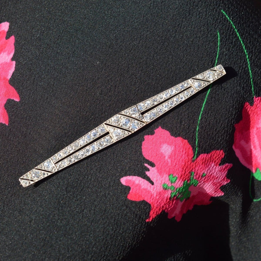 Large Art Deco Platinum Diamond Bar Brooch | Parkin and Gerrish | Antique & Vintage Jewellery