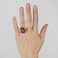 Large Edwardian 15ct Gold, Amethyst & Natural Split Pearl Cocktail Ring | Parkin and Gerrish (UK)