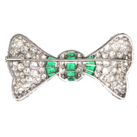 Large French Art Deco Platinum Diamond and Emerald Bow Brooch | Parkin and Gerrish (UK)