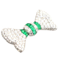 Large French Art Deco Platinum Diamond and Emerald Bow Brooch | Parkin and Gerrish (UK)