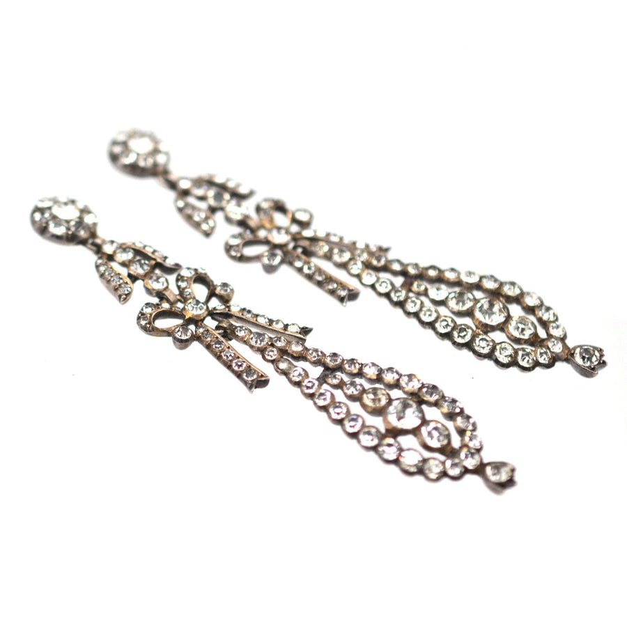 Large French Mid 19th Century Silver 'Portuguese Style' Pendeloque Bow Paste Earrings | Parkin and Gerrish | Antique & Vintage Jewellery