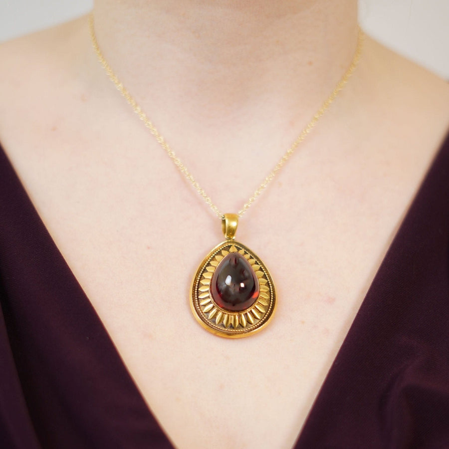 Large Victorian 15ct Gold Cabochon Garnet Pendant with a Locket on Back | Parkin and Gerrish | Antique & Vintage Jewellery
