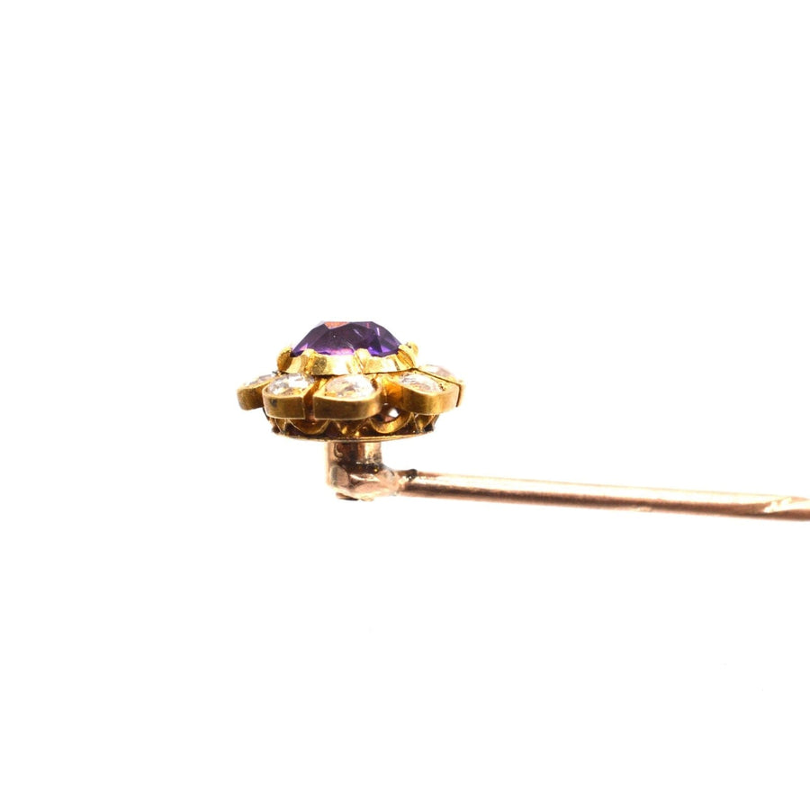 Late Victorian 15ct Gold, Amethyst and Diamond Cluster Tie Pin | Parkin and Gerrish | Antique & Vintage Jewellery
