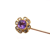 Late Victorian 15ct Gold, Amethyst and Diamond Cluster Tie Pin | Parkin and Gerrish (UK)