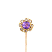 Late Victorian 15ct Gold, Amethyst and Diamond Cluster Tie Pin | Parkin and Gerrish (UK)