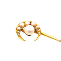 Late Victorian 15ct Gold and Split Pearl Crescent Moon Tie Pin | Parkin and Gerrish (UK)