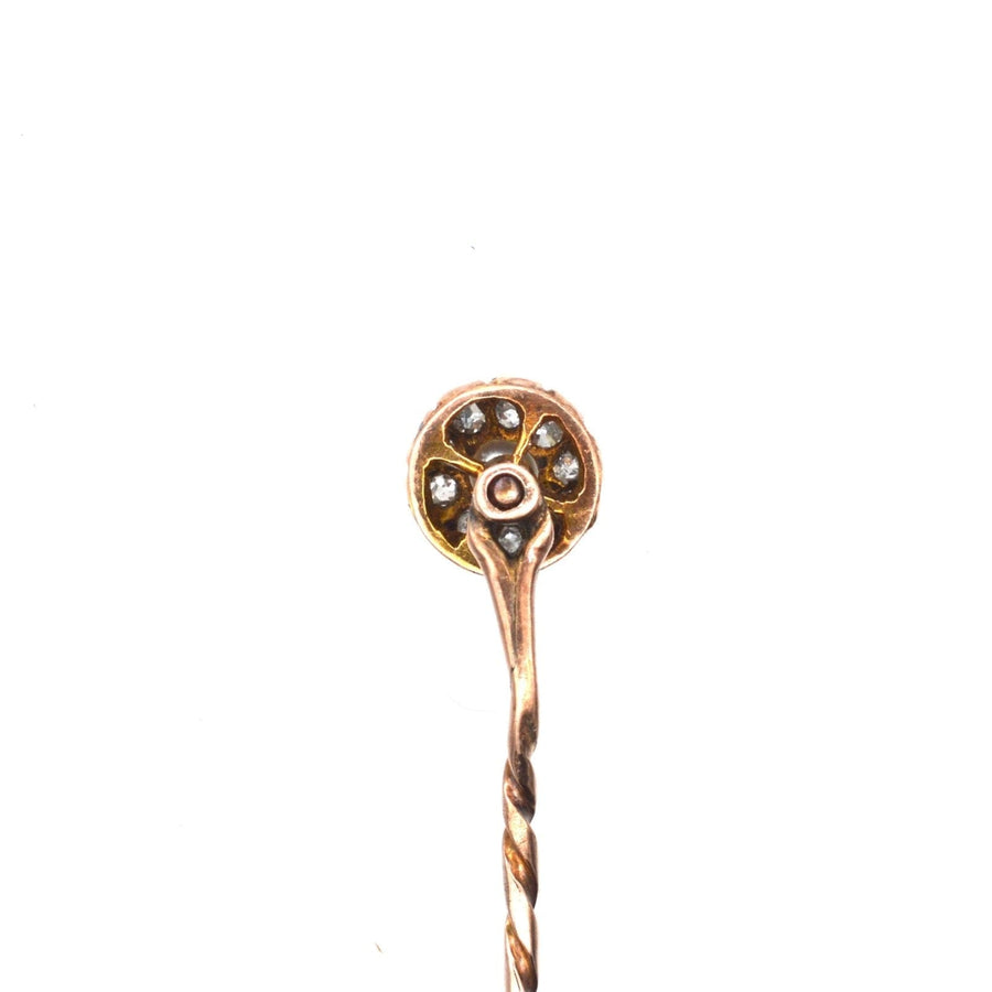 Late Victorian 15ct Gold Natural Pearl and Diamond Cluster Tie Pin | Parkin and Gerrish | Antique & Vintage Jewellery