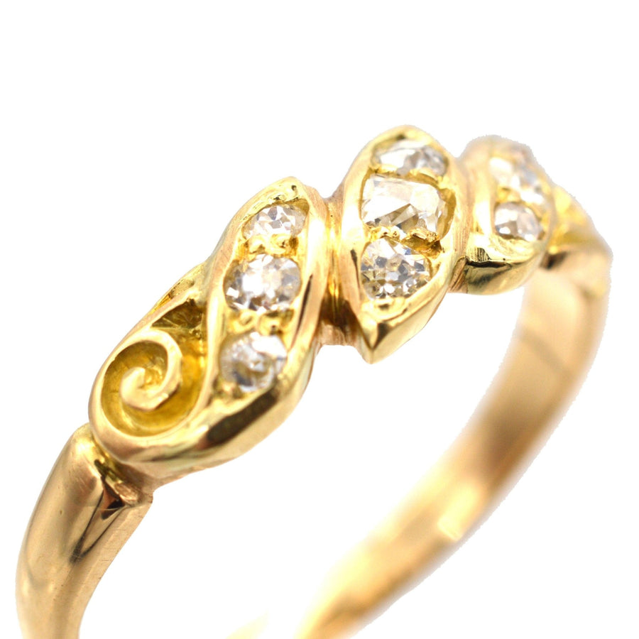 Late Victorian 18ct Gold, Old Mine Cut Diamond Triple Rope Twist & Scroll Design Ring | Parkin and Gerrish | Antique & Vintage Jewellery