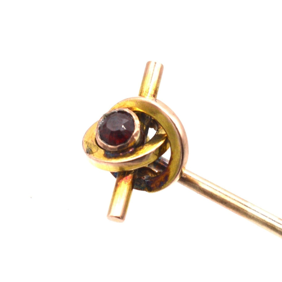 Late Victorian 9ct Gold Knot Tie Pin with Garnet | Parkin and Gerrish | Antique & Vintage Jewellery