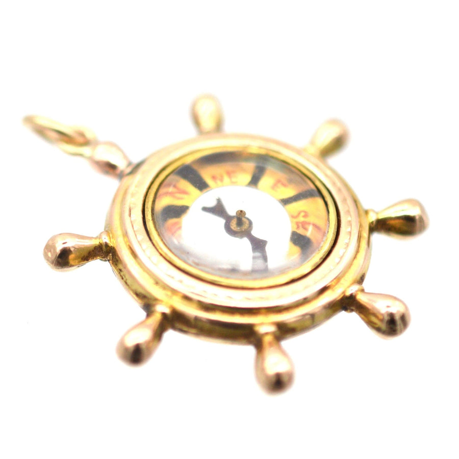 Late Victorian 9ct Gold Ship Wheel Compass Pendant | Parkin and Gerrish | Antique & Vintage Jewellery