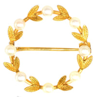 Mid 20th Century Gold and Cultured Pearl Laurel Wreath Brooch | Parkin and Gerrish (UK)