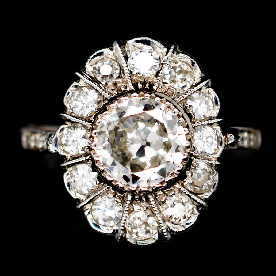 Mid Century Platinum, Oval Diamond Cluster Ring | Parkin and Gerrish | Antique & Vintage Jewellery