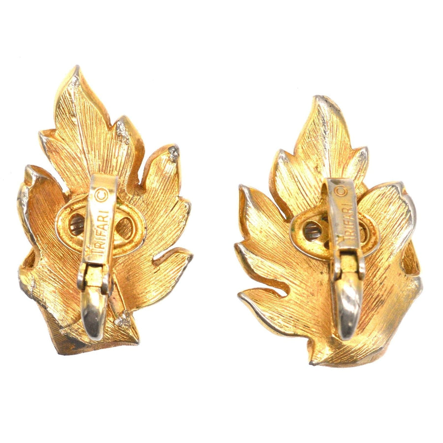 Mid Century Trifari Gilt Metal Leaf Earrings | Parkin and Gerrish | Antique & Vintage Jewellery
