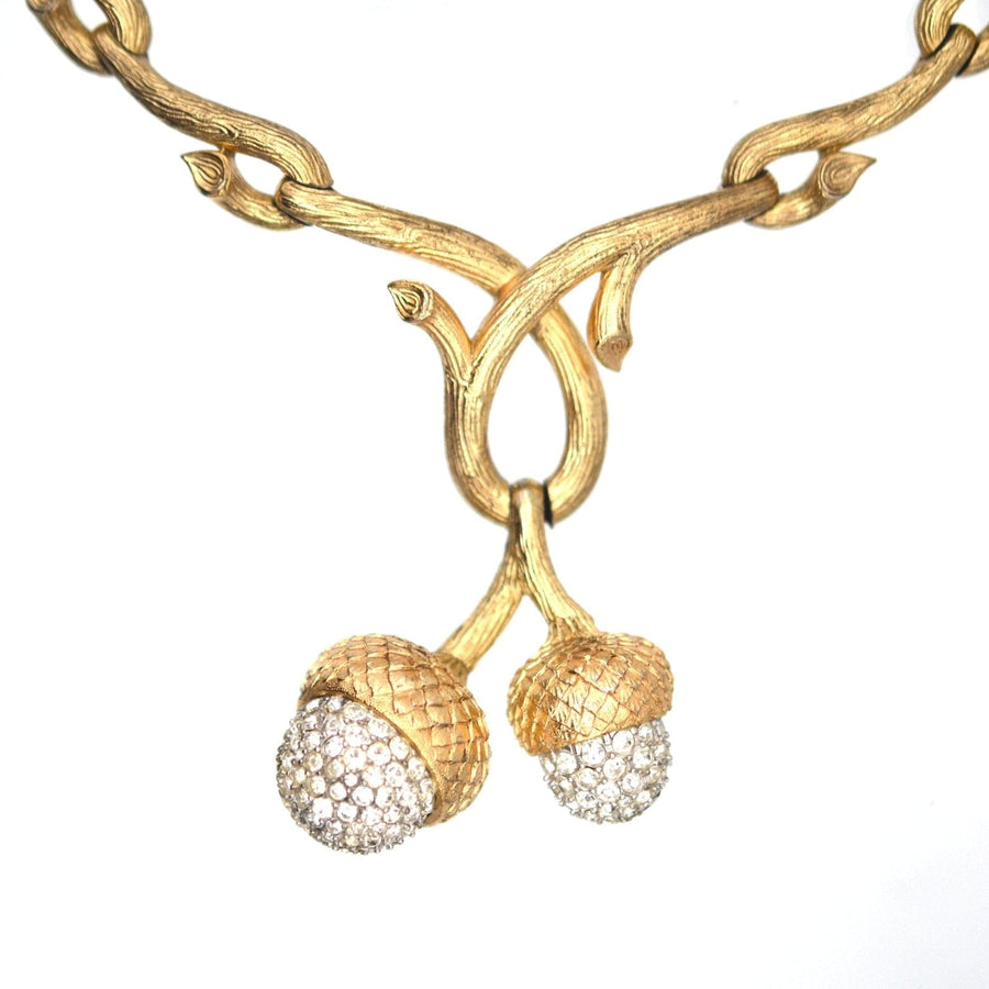 Mid-Century Trifari Naturalistic Branch and Twin Acorn Gold-Tone Statement Necklace | Parkin and Gerrish | Antique & Vintage Jewellery