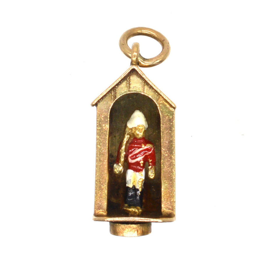 Miniature Queen's Life Guard and Sentry Box Gold and Enamel Charm by Georg Jensen Ltd | Parkin and Gerrish | Antique & Vintage Jewellery
