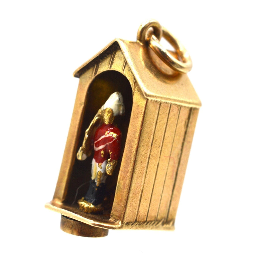 Miniature Queen's Life Guard and Sentry Box Gold and Enamel Charm by Georg Jensen Ltd | Parkin and Gerrish | Antique & Vintage Jewellery